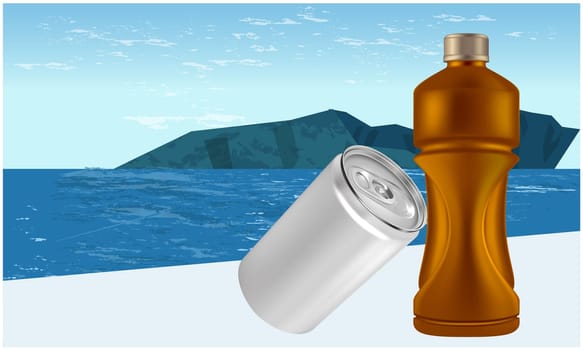 mock up illustration of drink beer and can on abstract background