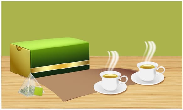 mock up illustration of tea bags pack on table