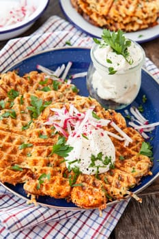 Savory potato waffles / pancakes with sour cream