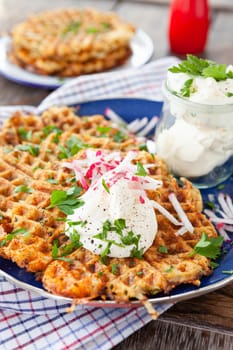 Savory potato waffles / pancakes with sour cream