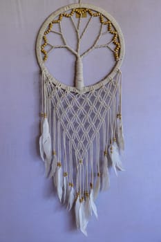 White dreamcatcher - Indian amulet that protects the sleeper from evil spirits and diseases.. The tree - symbol of life. White background.