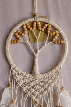 White dreamcatcher - Indian amulet that protects the sleeper from evil spirits and diseases.. The tree - symbol of life. White background.