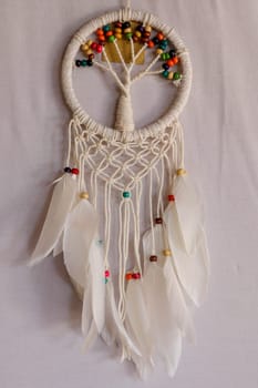 White dreamcatcher - Indian amulet that protects the sleeper from evil spirits and diseases.. The tree - symbol of life. White background.