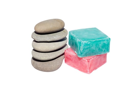 soaps off various shades with grey sone pebbles
