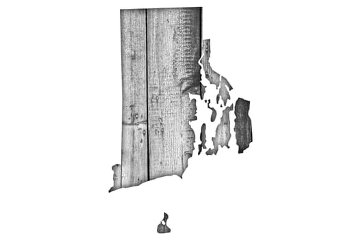 Map of Rhode Island on weathered wood