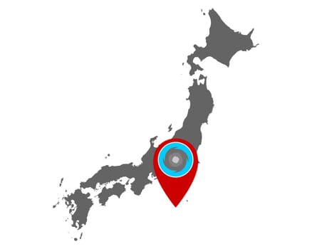 Karte von Japan und Pin mit Hurrikanwarnung