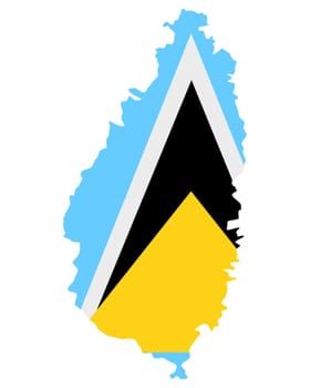 Fahne in Landkarte von St. Lucia