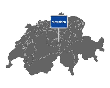 Landkarte der Schweiz mit Ortsschild von Nidwalden