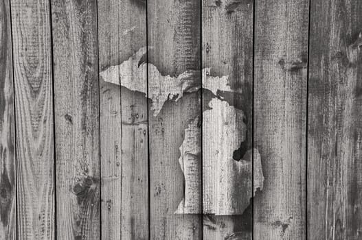 Map of Michigan on weathered wood