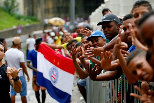 salvador, bahia / brazil - april 20, 2015: Esporte Clube Bahia fans face the queue to buy tickets at the Fonte Nova Arena in the city of Salvador, for the Bahia Football Championship match.