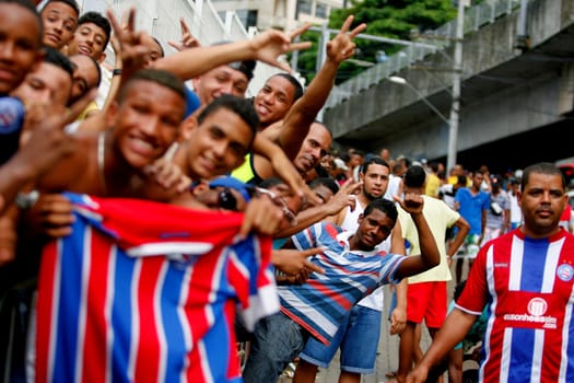 salvador, bahia / brazil - april 20, 2015: Esporte Clube Bahia fans face the queue to buy tickets at the Fonte Nova Arena in the city of Salvador, for the Bahia Football Championship match.