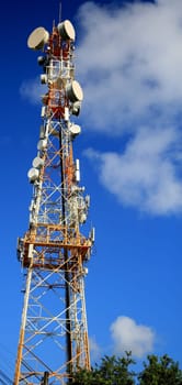 salvador, bahia / brazil - july 4, 2020: cell phone antenna and tv broadcast is seen in the Cabula neighborhood in the city of Salvador.