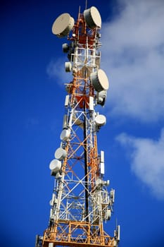 salvador, bahia / brazil - july 4, 2020: cell phone antenna and tv broadcast is seen in the Cabula neighborhood in the city of Salvador.