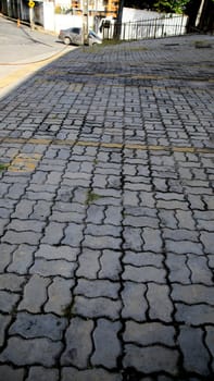 salvador, bahia / brazil - july 4, 2020: pavement made of concrete bricks is seen in the city of Salvador.