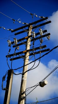 salvador, bahia / brazil - july 4, 2020: electricity grid pole is seen in the city of Salvador..