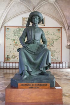 Lisbon, Portugal - March the 1st, 2020: Prince Henry the Navigator sculpture. Unknown artist. Navy Museum, Lisbon, Portugal