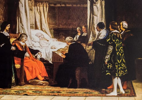 Queen Isabella the Catholic dictating her Will, detail. Eduardo Rosales, 1864. Museo del Prado, Spain. Exploradores Visitors Centre, Trujillo, Spain