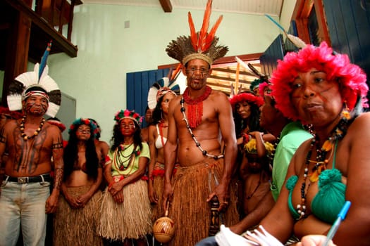 porto seguro, bahia / brazil - february 27, 2008: Indians from the Pataxo ethnic group are seen during a protest in search of improvements in the health system of their village in the city of Porto Seguro.