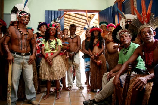 porto seguro, bahia / brazil - february 27, 2008: Indians from the Pataxo ethnic group are seen during a protest in search of improvements in the health system of their village in the city of Porto Seguro.