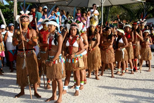 santa cruz cabralia, bahia / brazil - april 15, 2008: Pataxo Indians are seen during indigenous games at Aldeia Coroa Vermelha in the city of Santa Cruz Cabralia....