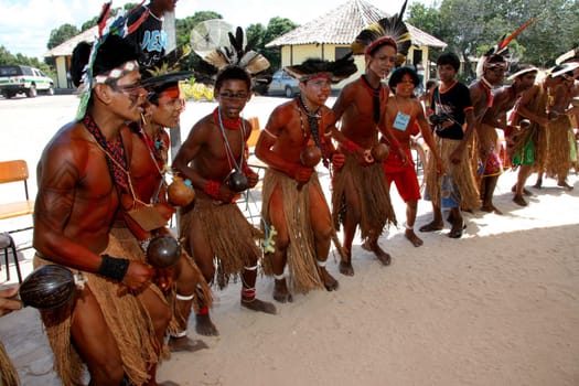 santa cruz cabralia, bahia / brazil - april 15, 2008: Pataxo Indians are seen during indigenous games at Aldeia Coroa Vermelha in the city of Santa Cruz Cabralia....