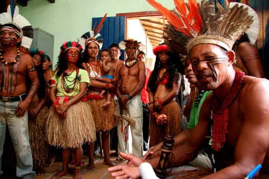porto seguro, bahia / brazil - february 27, 2008: Indians from the Pataxo ethnic group are seen during a protest in search of improvements in the health system of their village in the city of Porto Seguro.
