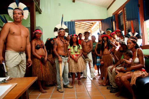 porto seguro, bahia / brazil - february 27, 2008: Indians from the Pataxo ethnic group are seen during a protest in search of improvements in the health system of their village in the city of Porto Seguro.