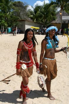 santa cruz cabralia, bahia / brazil - april 15, 2008: Pataxo Indians are seen during indigenous games at Aldeia Coroa Vermelha in the city of Santa Cruz Cabralia....