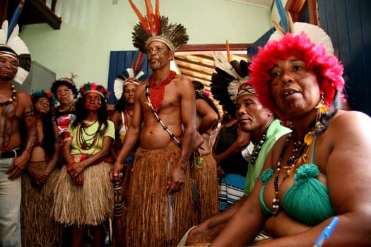 porto seguro, bahia / brazil - february 27, 2008: Indians from the Pataxo ethnic group are seen during a protest in search of improvements in the health system of their village in the city of Porto Seguro.