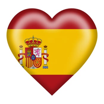 A Spain flag heart button isolated on white with clipping path