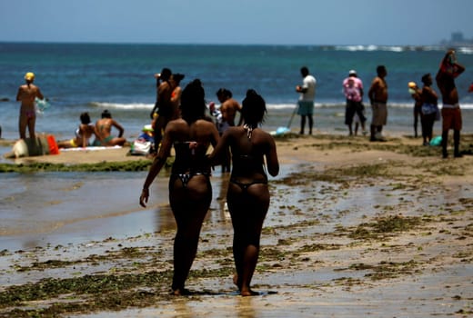 salvador, bahia / brazil - october 26, 2014: people are seen on Itapua beach in the city of Salvador.....