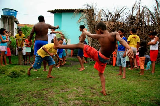 santa cruz cabralia, bahia / brazil - may9, 2009: indigenous children of the pataxo ethnicity are seen in a crèche at Aldeia Coroa Vermelha in Santa Cruz Cabraliza....