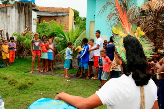 santa cruz cabralia, bahia / brazil - may9, 2009: indigenous children of the pataxo ethnicity are seen in a crèche at Aldeia Coroa Vermelha in Santa Cruz Cabraliza....