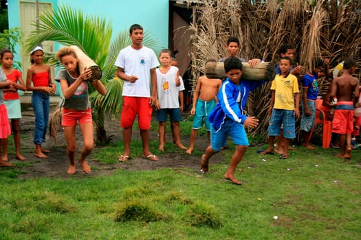santa cruz cabralia, bahia / brazil - may9, 2009: indigenous children of the pataxo ethnicity are seen in a crèche at Aldeia Coroa Vermelha in Santa Cruz Cabraliza....