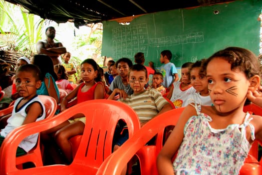santa cruz cabralia, bahia / brazil - may9, 2009: indigenous children of the pataxo ethnicity are seen in a crèche at Aldeia Coroa Vermelha in Santa Cruz Cabraliza....