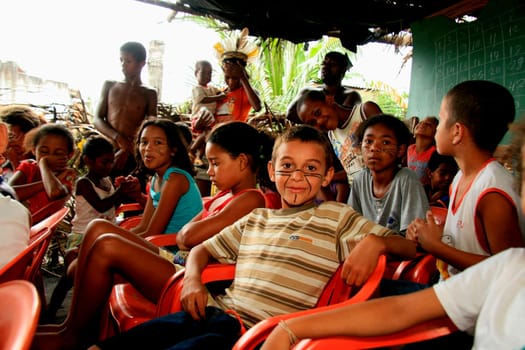 santa cruz cabralia, bahia / brazil - may9, 2009: indigenous children of the pataxo ethnicity are seen in a crèche at Aldeia Coroa Vermelha in Santa Cruz Cabraliza....