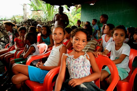 santa cruz cabralia, bahia / brazil - may9, 2009: indigenous children of the pataxo ethnicity are seen in a crèche at Aldeia Coroa Vermelha in Santa Cruz Cabraliza....
