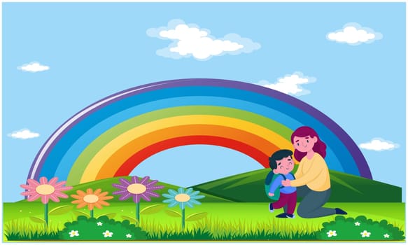 mother is playing with her son in the gardens