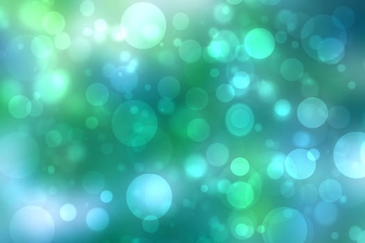 Abstract gradient green light turquoise blue shiny blurred background texture with circular bokeh lights in soft color style. Beautiful backdrop. Space for design.