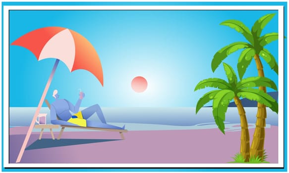 cartoon art of a beach view in sunny day