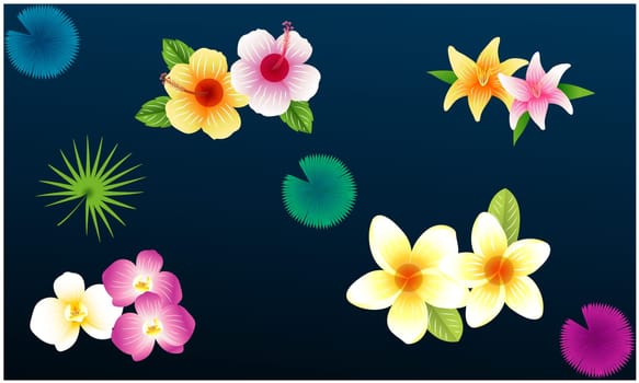 different types of flower collection on abstract background
