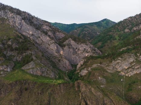 Beauty day in the mountains in Altay. place is called - Spirit Gorge. Aerial shot on drone