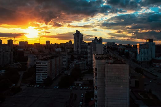 Evening photo of city, beauty summer sunset