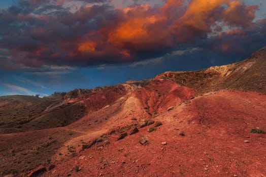 Mars landscape with beauty sky sunset