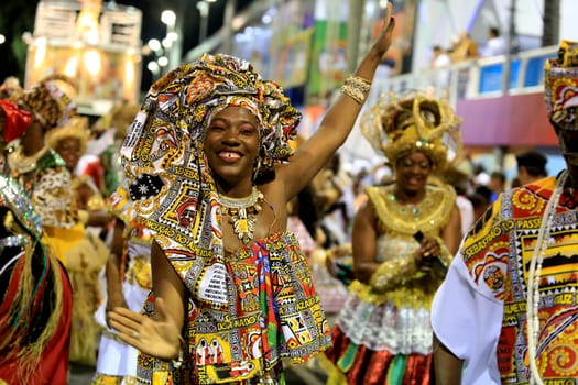 salvador, bahia / brazil - february 8, 2016: Members of the Ile Aiye Carnival Block are seen at the Osmar Circuit during Salvador Carnival.