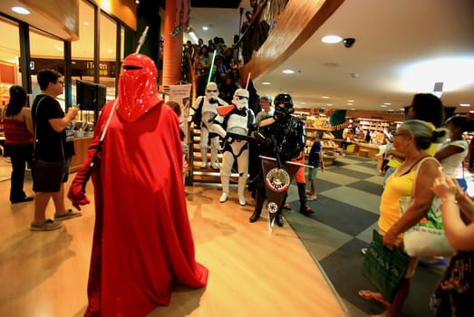 salvador, bahia, brazil - december 15, 2015: Star Wars fans celebrate their characters' fantasies during the release of episode VII - The Force Awakens in Salvador.