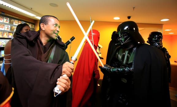 salvador, bahia, brazil - december 15, 2015: Star Wars fans celebrate their characters' fantasies during the release of episode VII - The Force Awakens in Salvador.