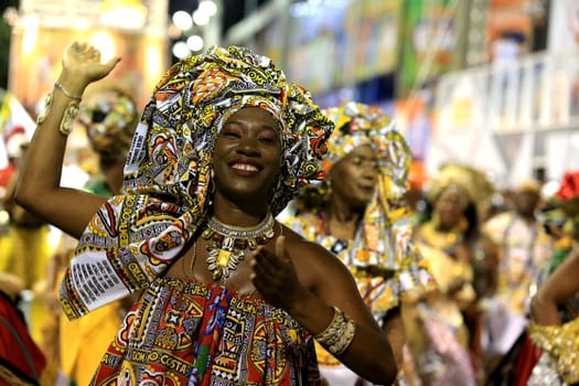 salvador, bahia / brazil - february 8, 2016: Members of the Ile Aiye Carnival Block are seen at the Osmar Circuit during Salvador Carnival.
