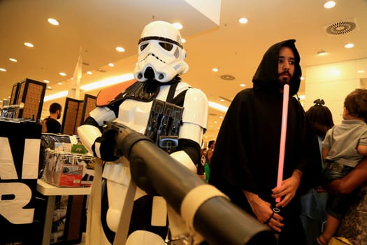 salvador, bahia, brazil - december 15, 2015: Star Wars fans celebrate their characters' fantasies during the release of episode VII - The Force Awakens in Salvador.