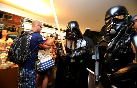 salvador, bahia, brazil - december 15, 2015: Star Wars fans celebrate their characters' fantasies during the release of episode VII - The Force Awakens in Salvador.